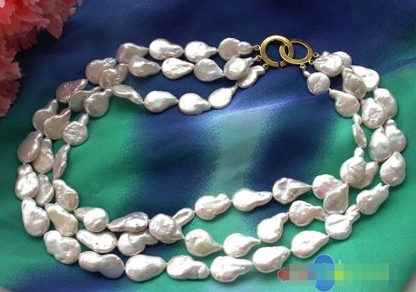 

DD Wholesale FREE SHIPPING >>> P3051 3row 16mm white coin freshwater cultured pearl necklace