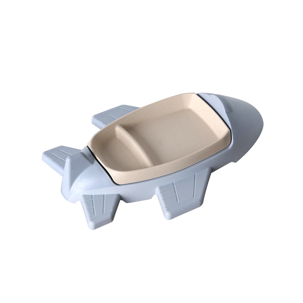 GZZT Kids Tableware Sets Dishes Bamboo Fiber Blue Cartoon Aircraft Shape Dinnerware Bowl Children Kid Rice Feeding Tray