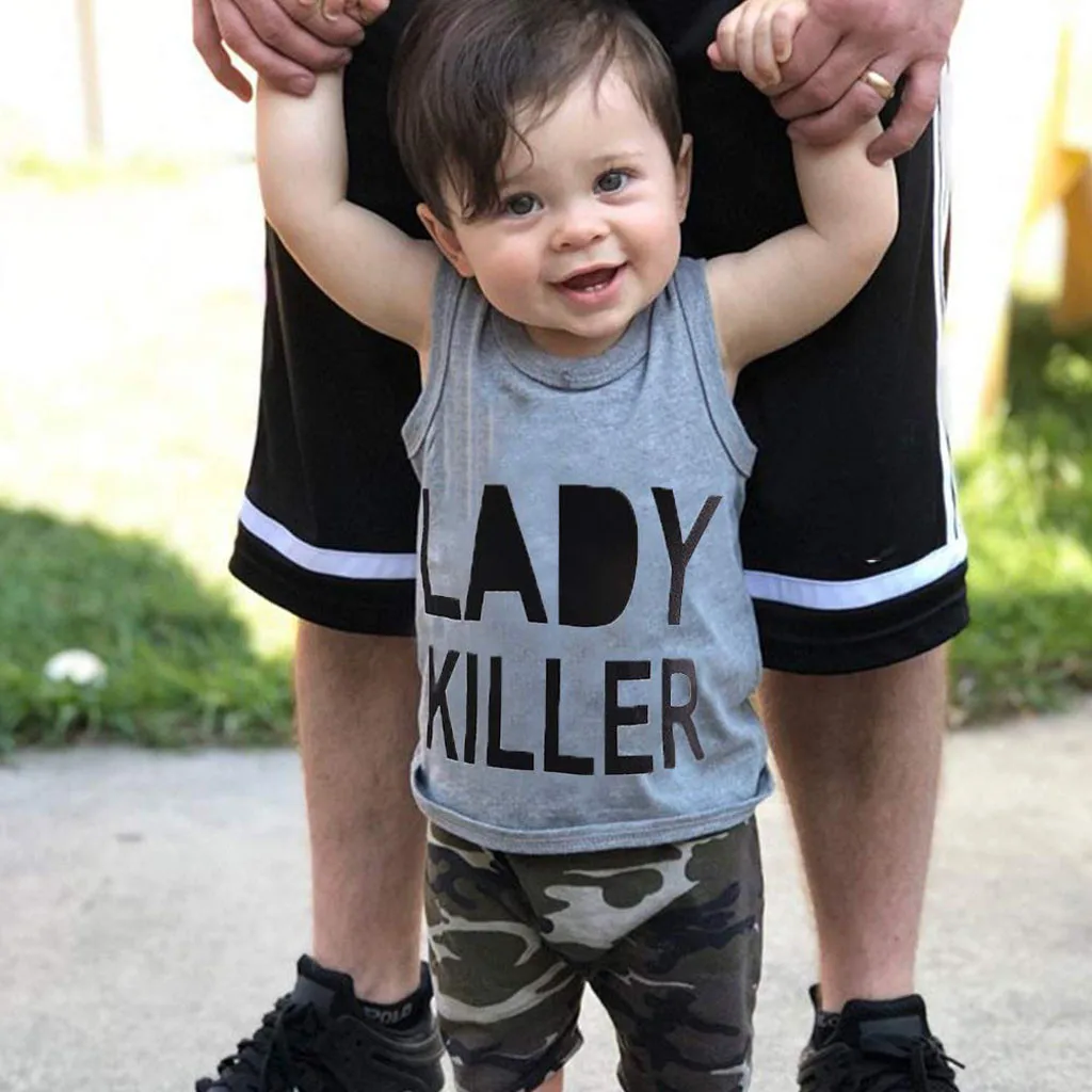 

Infant Baby Boy Kid Letter Printed Vest Tops+Camouflage Shorts Outfits Set Kids Child Summer