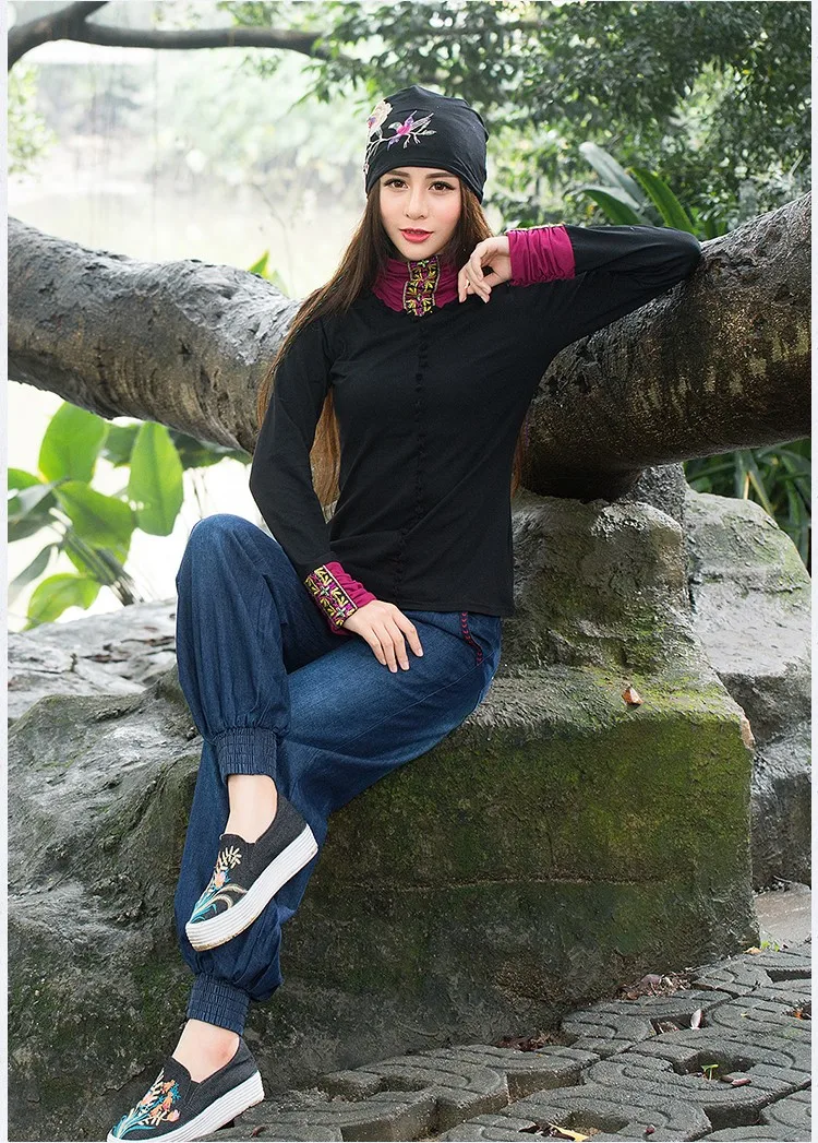 Cheshanf дешевая одежда из Китая Женская осенне-зимняя Мексиканская винтажная хиппи черная синяя Цветочная вышивка шапка Skullies Beanies
