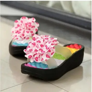 Summer Sandals Wedges Flip Flops Platform Slippers Shoes slippers sandalia New Women Sandals Fashion Flower shoes MM-92 - Цвет: 218 black