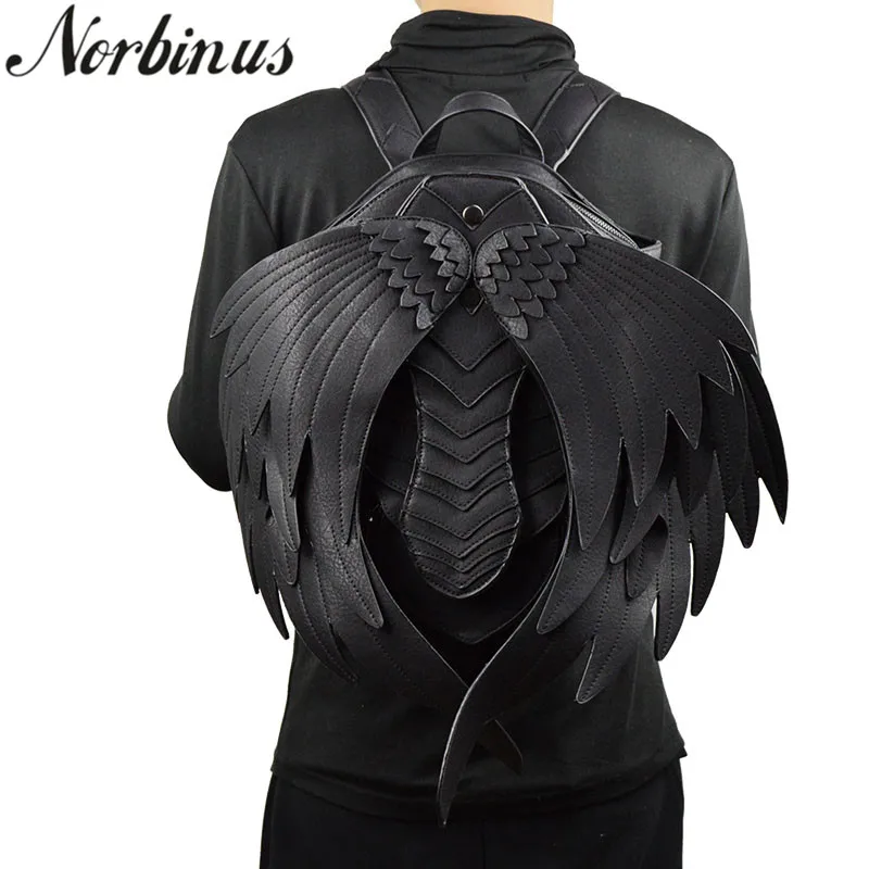 

Norbinus Punk Angel Wing Backpack For Men Women Gothic Devil Leather Backpacks Vintage School Bag Steampunk Retro Motorcycle Bag