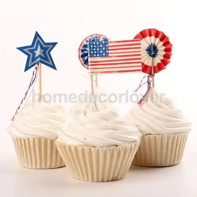 24pcs Wedding Birthday Party Baking Supplies American Usa Flag Cake