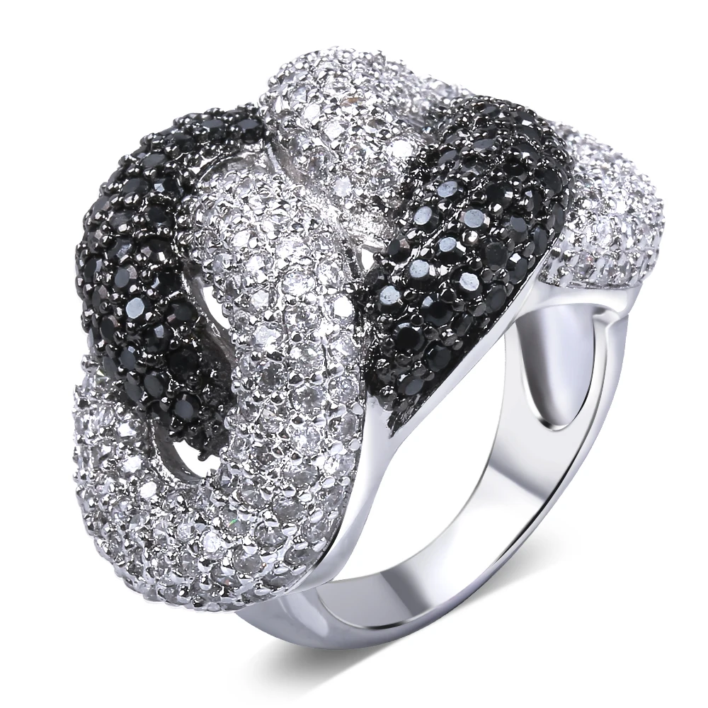 Женское кольцо с фианитом черно белое фианитом|cz rings|fashion rings for womenrings women |