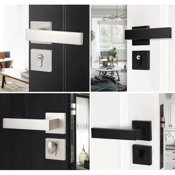 

American Mortise Interior Door Square Lock Set Reversal Rosette Door Lock set Kit 35-45mm Zinc Alloy Black Nickel Brush