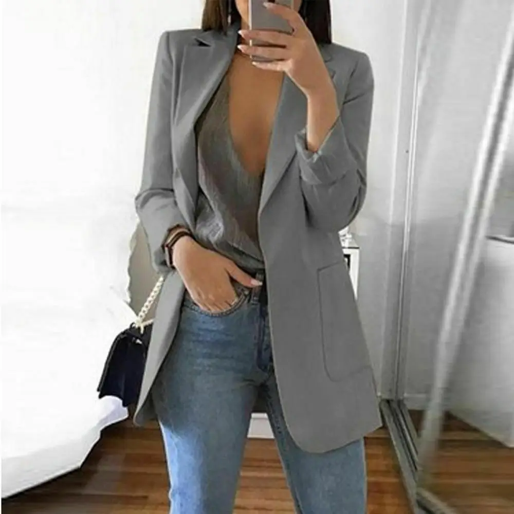 

Women Blazers S-5XL Fashion Slim Autumn Suit Jacket Female Work Office Lady Suit Black with Pockets Business Notched Blazer Coat