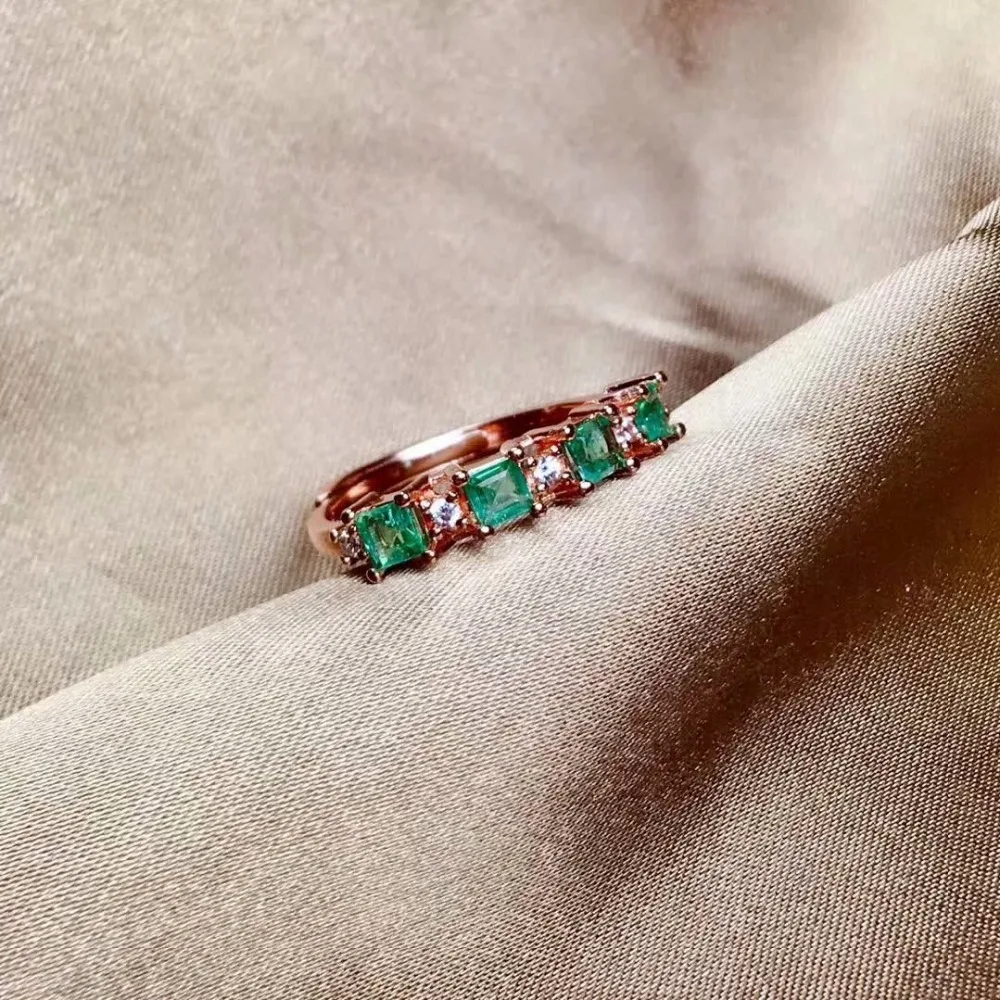 

shilovem 925 sterling silver Natural Emerald Rings fine Jewelry women trendy wedding wholesale new open 3*3mm mj0303987agml
