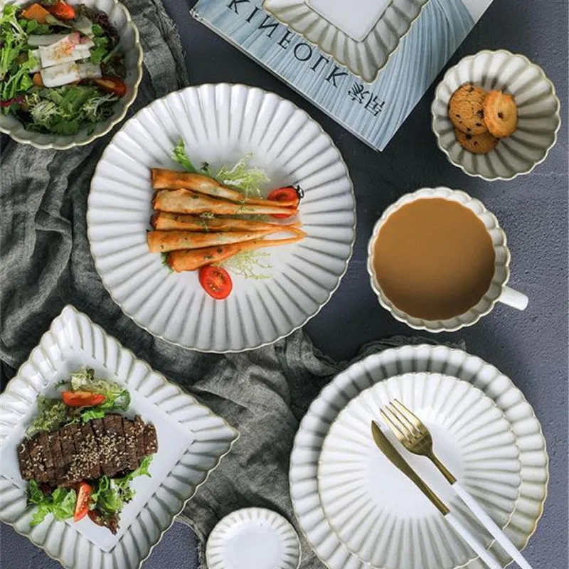 

NIMITIME Ceramic Flower Shaped Noodle Soup Rice Bowl Porcelain Dinner Dishes Dinnerware Tableware