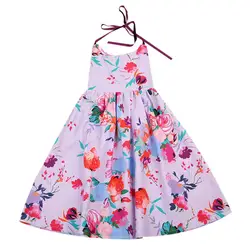 От 2 до 7 лет Дети Платье для маленьких девочек с цветочным принтом Летний стиль бантом партии Середина платье Сарафан одежда vestidos
