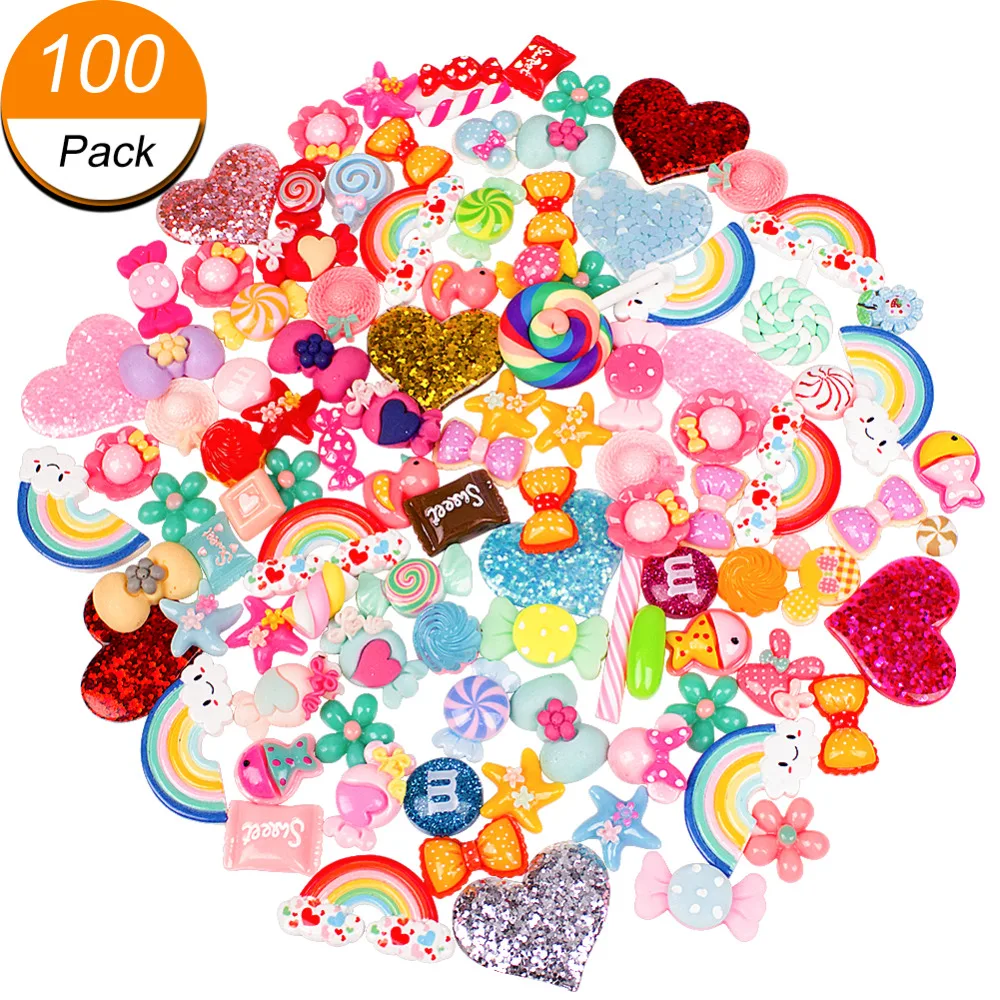 

100 Pieces Slime Charms Mixed Candy Sweets Resin Flatback Slime Beads Making Supplies for DIY Scrapbooking Crafts
