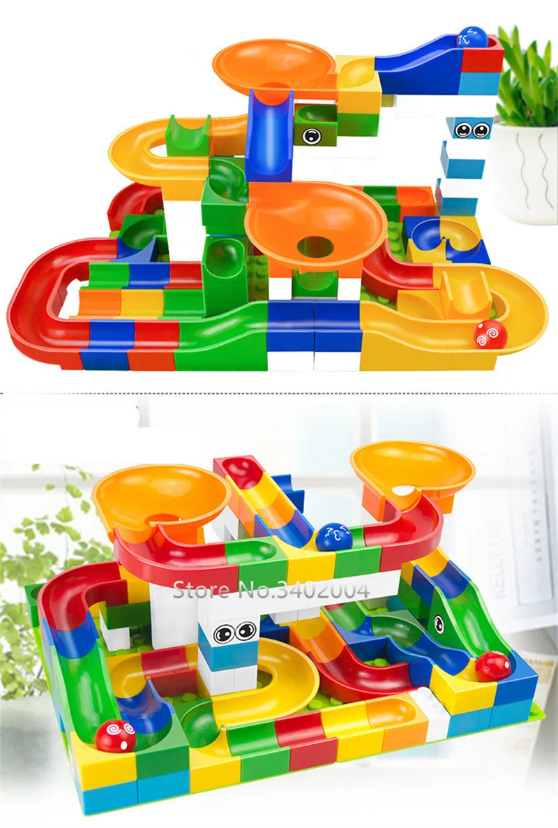 Blocos de Construção Tijolos para Crianças Mármore Corrida Labirinto Bola Pista Modelo Duplo Conjuntos Funil Slide Brinquedos 54 Pcs 4 54 pcs mármore corrida labirinto bola pista