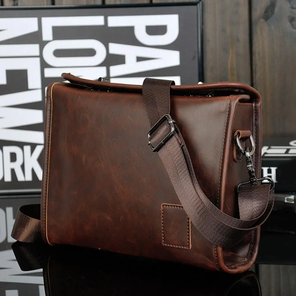 

Retro Men Solid Color Turn Lock Faux Leather Briefcase Crossbody Shoulder Bag