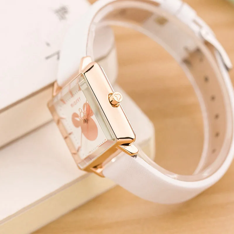 Mickey Women's Square Fashion Casual Simple Quartz Waterproof Wristwatch Female Genuine Leather Disney Brand High Quality Clock Mickey Women's Square Fashion Casual Simple Quartz Waterproof Wristwatch Female Genuine Leather Disney Brand High Quality Clock
