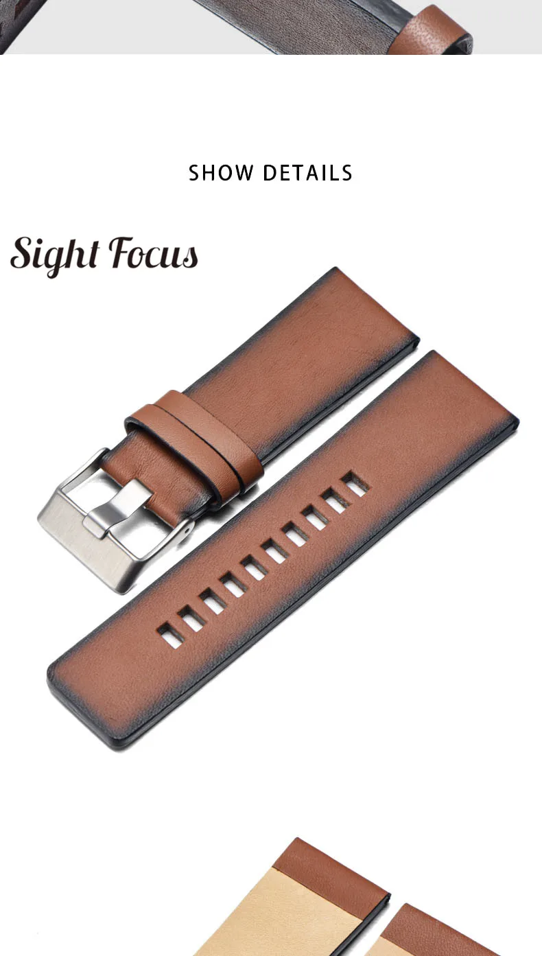 Винтажный коричневый простой кожаный ремешок для часов для дизельных DZ7374 ремешок 24 мм 26 мм 28 мм наручные браслеты ретро ремни Пряжка для часов