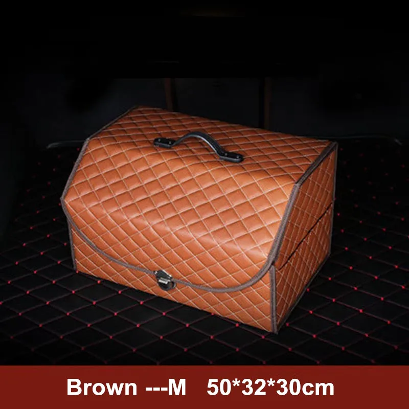 brown M size Автомобильные органайзеры для багажника из искусственной кожи, водонепроницаемая складная переносная сумка для хранения инструментов, органайзер в клетку, автомобильная складная коробка для хранения - Название цвета: brown M size