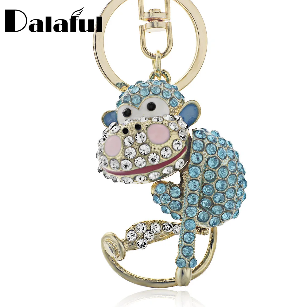 Dalaful Lovely Monkey Crystal HandBag Pendant Metal Animal Keyring