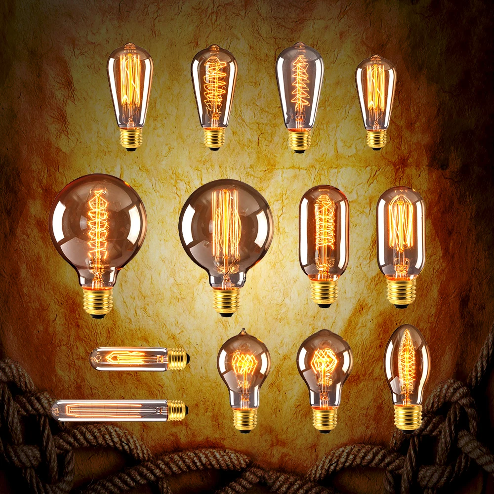 

Vintage Edison Bulb E27 40W Retro Filament Tungsten Incandescent Light Christmas Decor Lighting Pendant Lamp