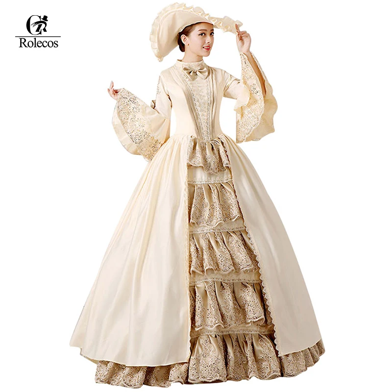 

ROLECOS Royal Ladies Medieval Renaissance Victorian Dresses Champagne Brand Masquerade Costumes Queen Ball Gowns For Ladies