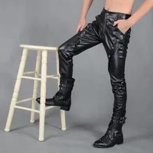 Черные мотоциклетные брюки из искусственной кожи повседневные мужские брюки прямые обтягивающие брюки из искусственной кожи для мужской ветрозащитной одежды тонкие персонализированные