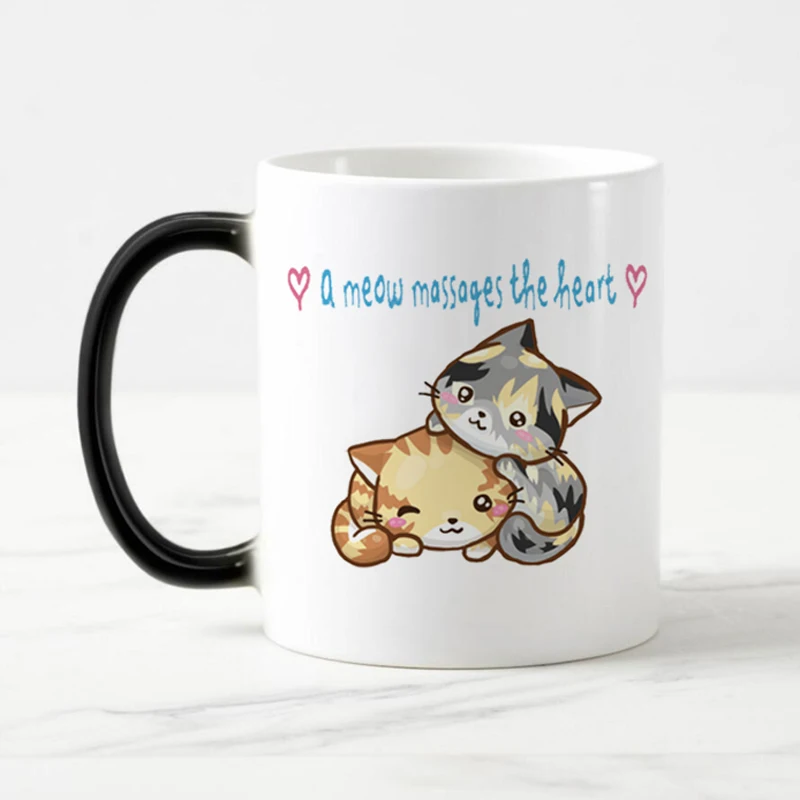

Free shipping Funny novelty cat Ceramic Color Changing Magic Coffee Mug Tea Cup Mugs gift for Kids
