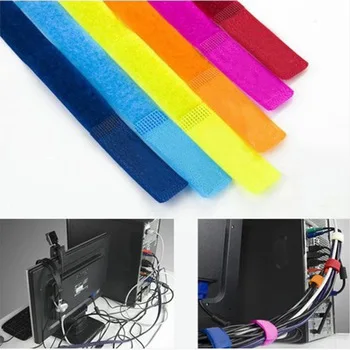 10pcs Pack Colorful Reusable Magic Tape Cord Winder Cable Holder Ties Wrap Wire Band Fastener Home Office Organiser#S0035(Mix-s)