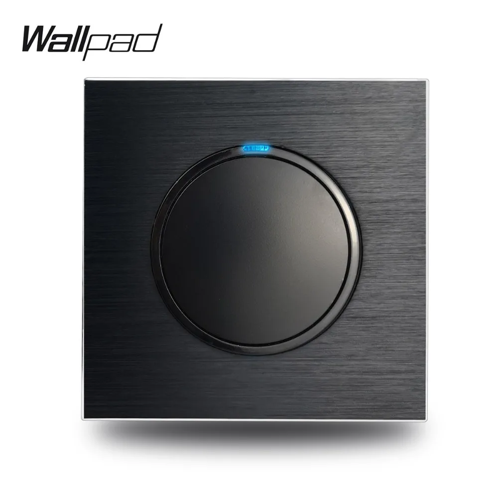 Wallpad-black Metal Alumínio Placa Interruptor de Luz de Parede Clique Aleatório Botão de Retorno Indicador Led Azul Gang Way l6