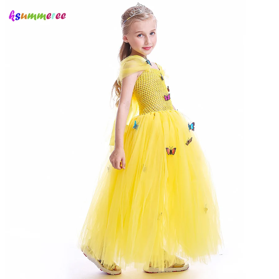 Желтое платье-пачка Belle Princess для девочек вечерние вечеринки Хэллоуина свадьбы