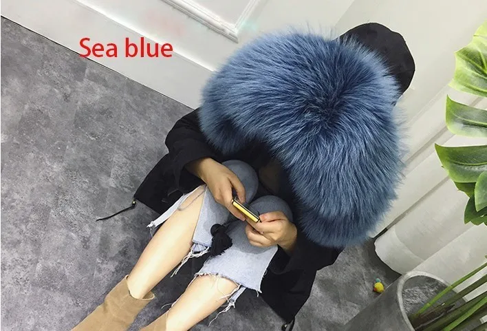Sea blue Женская куртка с воротником из натурального меха енота; сезон осень-зима; Новинка; Модный удобный теплый шарф; куртка; шаль большого размера; воротник; Лидер продаж - Цвет: Sea blue