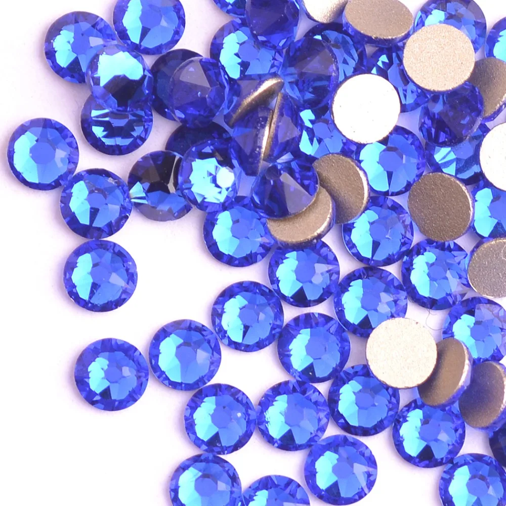 

New 2088 Cut Sapphire Blue Non hotfix 16 facets 8+8 Nail Art Rhinestones Golden Base for Nails & Phone Case The Best Quality