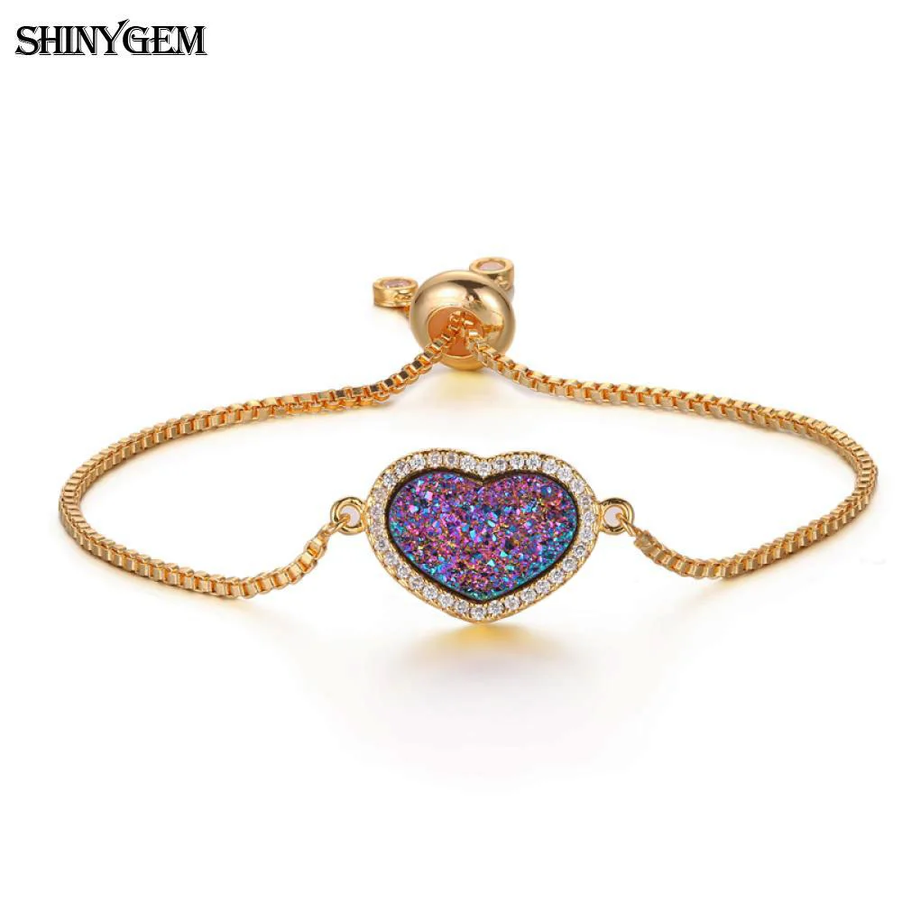 Модные радужные друзы ShinyGem элегантные браслеты с натуральным кристаллом в форме