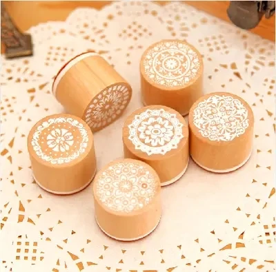 

Creative small fresh wood round lace seal 6pcs/set 3*2.5cm