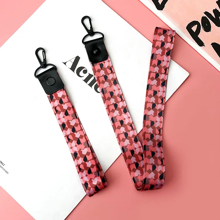 

New Heart Mobile Phone Straps Geometric Patterns Wrist Strap Lanyard Fashion Keychain Lanyard Neck Strap Keyring Gifts Girl--SWK