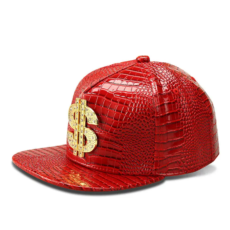 Faux Leather Baseball Caps Gold Dollar Letter Bling Hiphop PU Cap