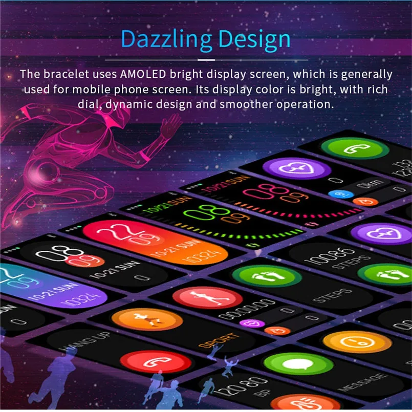A18 Bluetooth Heart Rate Blood pressure Monitor Sport Smart Watch Pedometer for Android IOS 0.96Inch TFT Colorful Screen 40MR2720