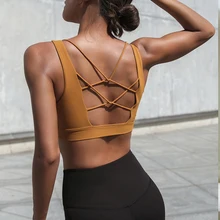 Spor sutyeni yüksek darbe egzersiz sutyen seksi Cut Out Yoga üst aktif yastıklı spor giyim kadınlar için spor salonu