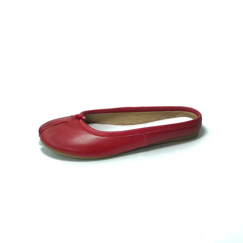 Moletas Zapato Split Toe Cuero Mujer Señora rojo Amarillo Deslizador Sapatos Mujeres Beige Rojo Planos Real Ocasionales amarillo Beige Semi Zapatilla Stylesowner TqXzwz