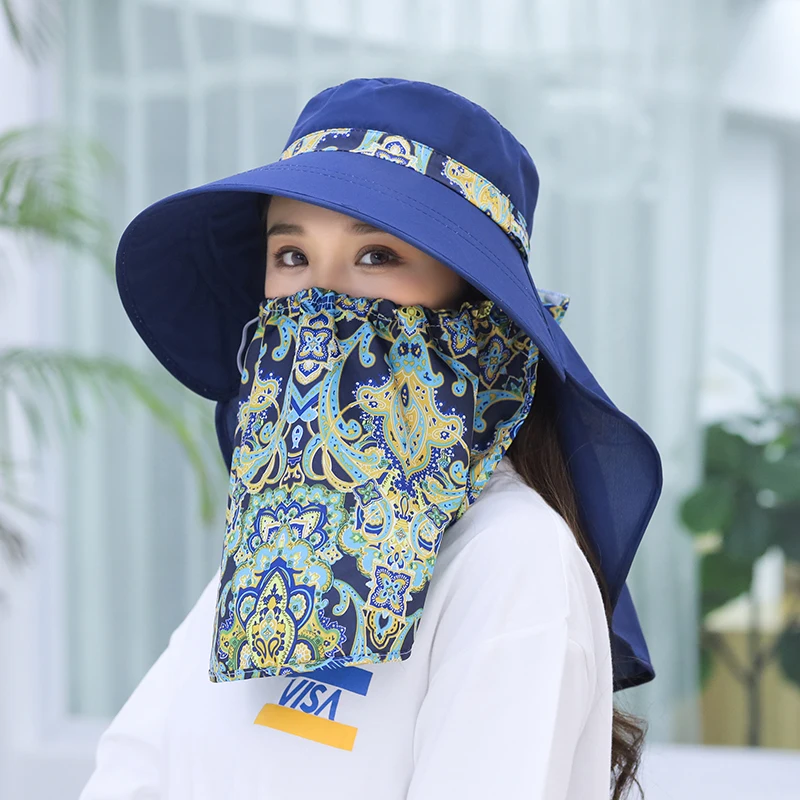 

2019 Summer Sun Hats For Women bucket hats Beach Hat Mask casual Wide Brim Foldable Outdoor Fishing Caps adjustable Ponytail