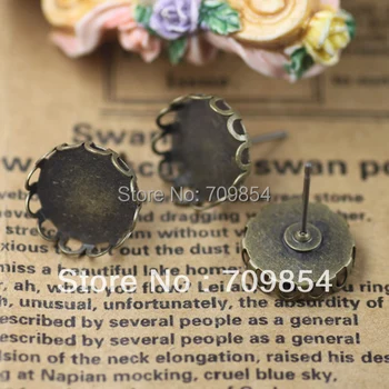 

free shipping!!! 300pcs/lot antique bronze 12mm pad lace earring tray setting jewrly findings