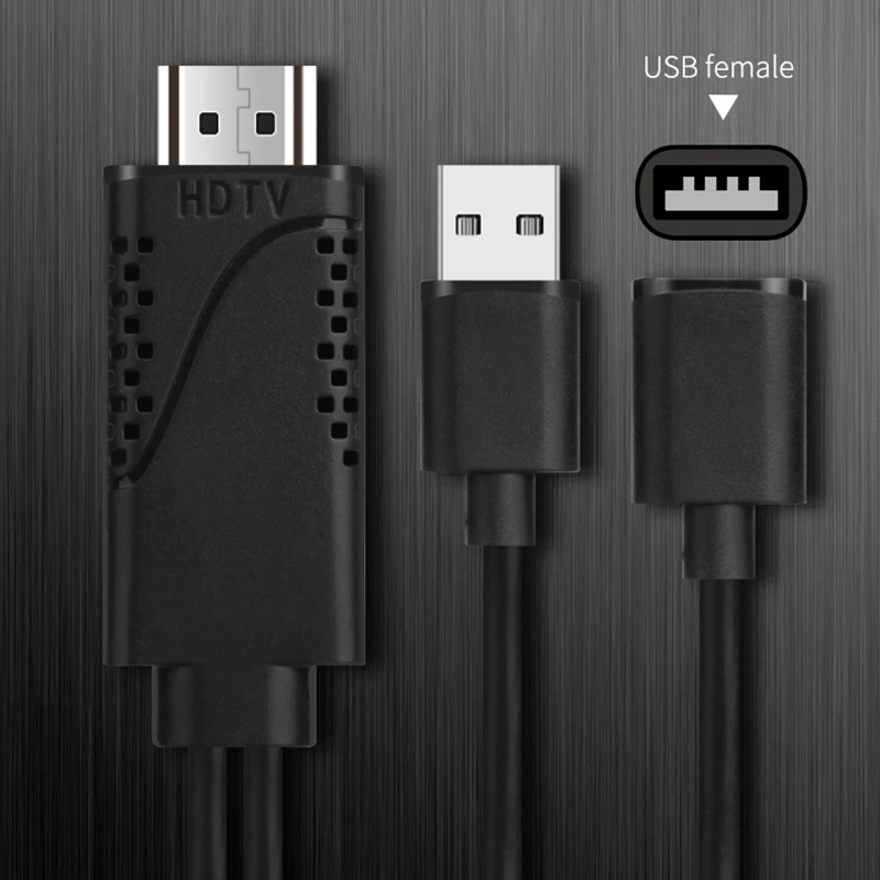 USB 2,0 Женский к мужскому HDMI кабель с USB мужской источник питания для смартфонов USB к HDTV кабель для Iphone X 8 7 6s samsung S9