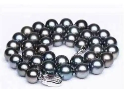 

Charming AAA 18"10-11mm tahitian black peacock round pearl necklace
