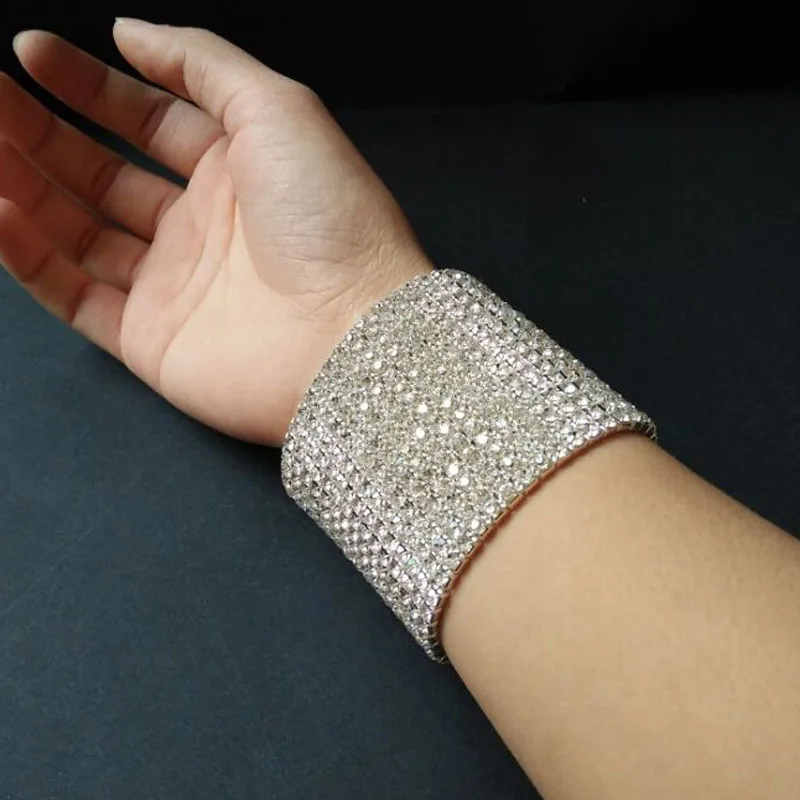 15 Rows Bling Clear Rhinestone Stretch Bangle Bracelet Wedding