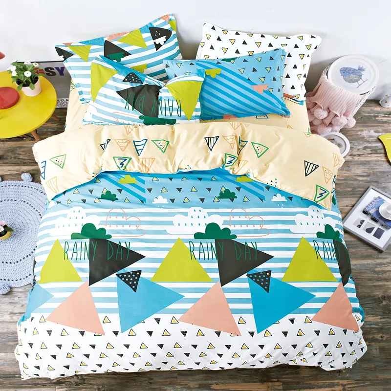 

4pcs King Size Colorful Bedding Sets Pretty Geometric Plaid 4pcs Duvet Cover Sets Pillowcases Pillow Covers