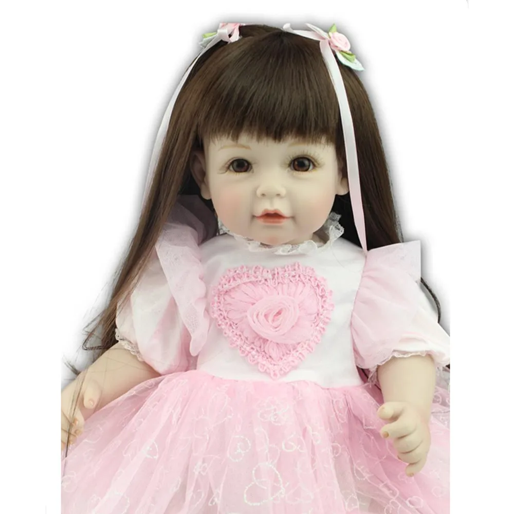 

New Style 45 CM Silicone Girl Dolls with Pink Dress, Cute 18 Inch Lifelike Baby Princess Doll Toys for Children