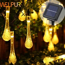 Guirnalda de luces LED solares para exteriores, guirnalda de luces de hadas para jardín, bodas, vacaciones, decoración de Navidad, 5M y 7M