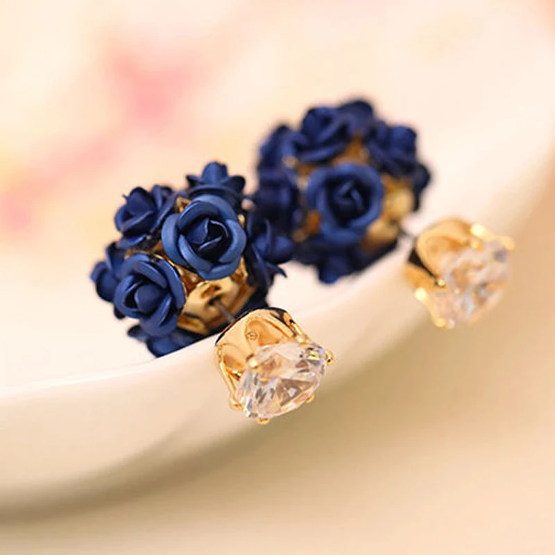 Двухсторонние серьги в виде цветка розы с кристаллами для женщин, очаровательные свадебные блестящие серьги из горного хрусталя для невесты, femme brincos