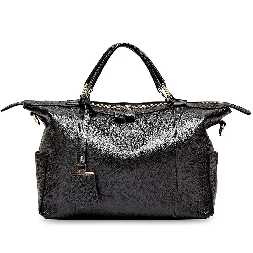 Zency Женская Повседневная Сумка-тоут из натуральной кожи Большая вместительная черная сумка простая дамская сумка-мессенджер через плечо сумка для покупок - Цвет: Черный