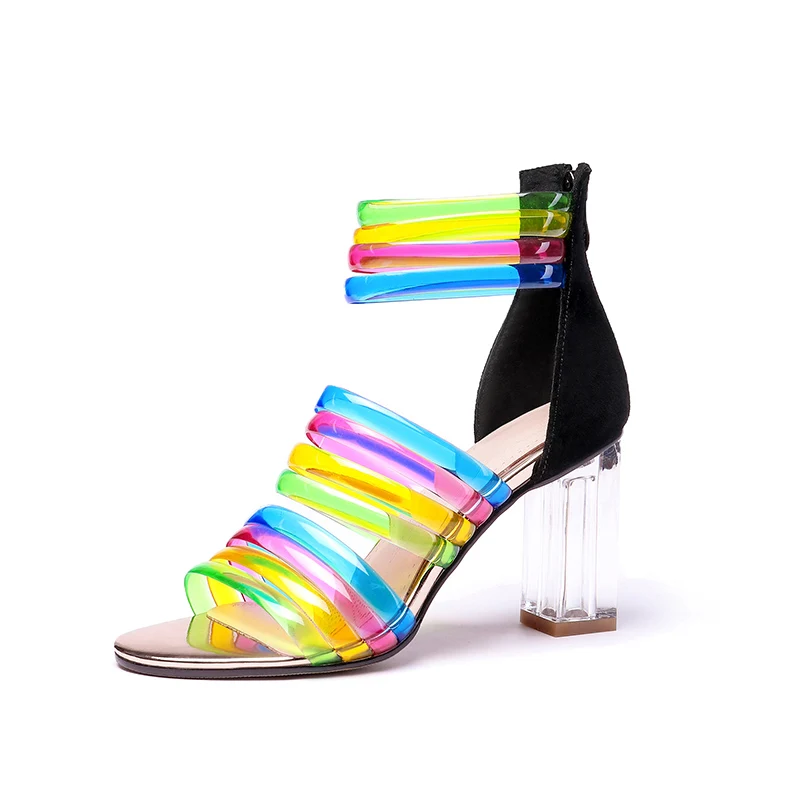 Kcenid/Новинка; пикантные прозрачные летние босоножки на высоком каблуке; Модные Цветные вечерние и свадебные туфли; женские туфли-лодочки с открытым носком для выпускного бала; большой размер 45 - Цвет: Многоцветный