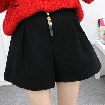 

high quality spring new style Female Korean Wide leg shorts Girls High waist Loose student Wild A-Line shorts Woolen Solid color