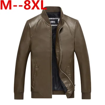 

10XL 8XL 6XL Mens Leather Jackets Fashion Loose Solid Coat PU Clothes Male Winter Long Sleeves Stand Collar Motorcycle Leather