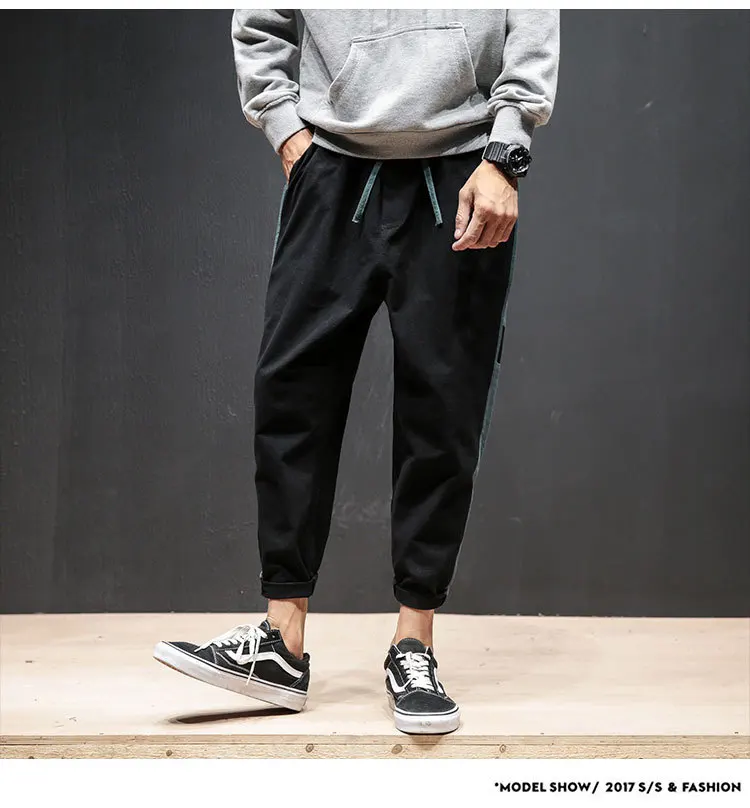 New Comfortable Cotton Pants Men Fashion Spring Side Stripe Patch Design Mens Baseball Pant Mid Waist Plus Size Men's Trousers 8